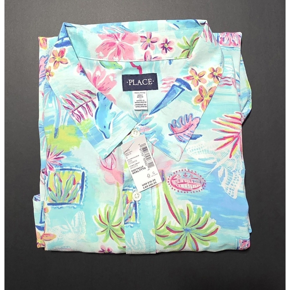 PLACE Adult Hawaiian Floral Short Sleeve Button-Up Shirt Size XXXL